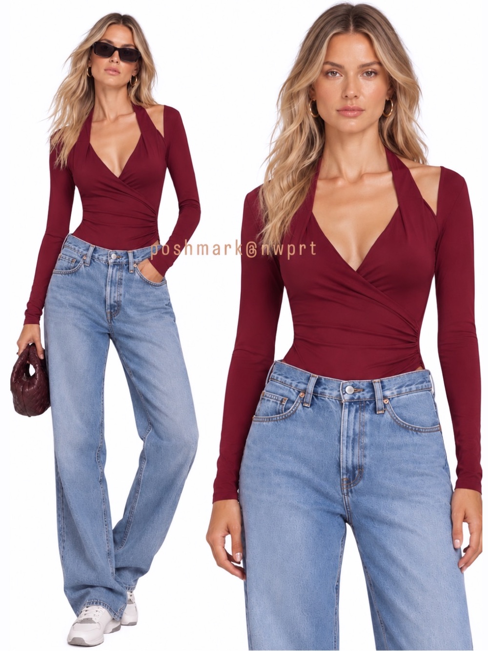 Reformation 🩰 Noa NYC Ballet Knit Bodysuit Cut Out Top XS Chianti Burgundy Wine